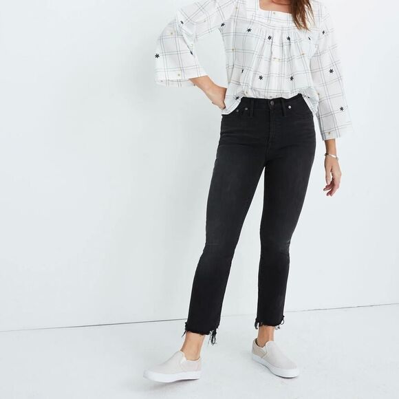 Madewell Berkeley Black Cali Chewed Hem Demi-Boot Jeans Size 28‎ - Picture 1 of 10